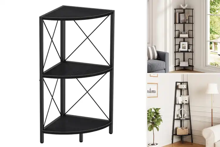 Detailed view of Best Tall Corner Shelf With Metal Frame